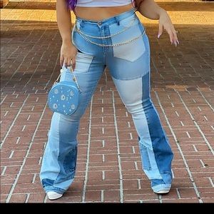 FASHION NOVA CURVE mixed up patch work flare jeans